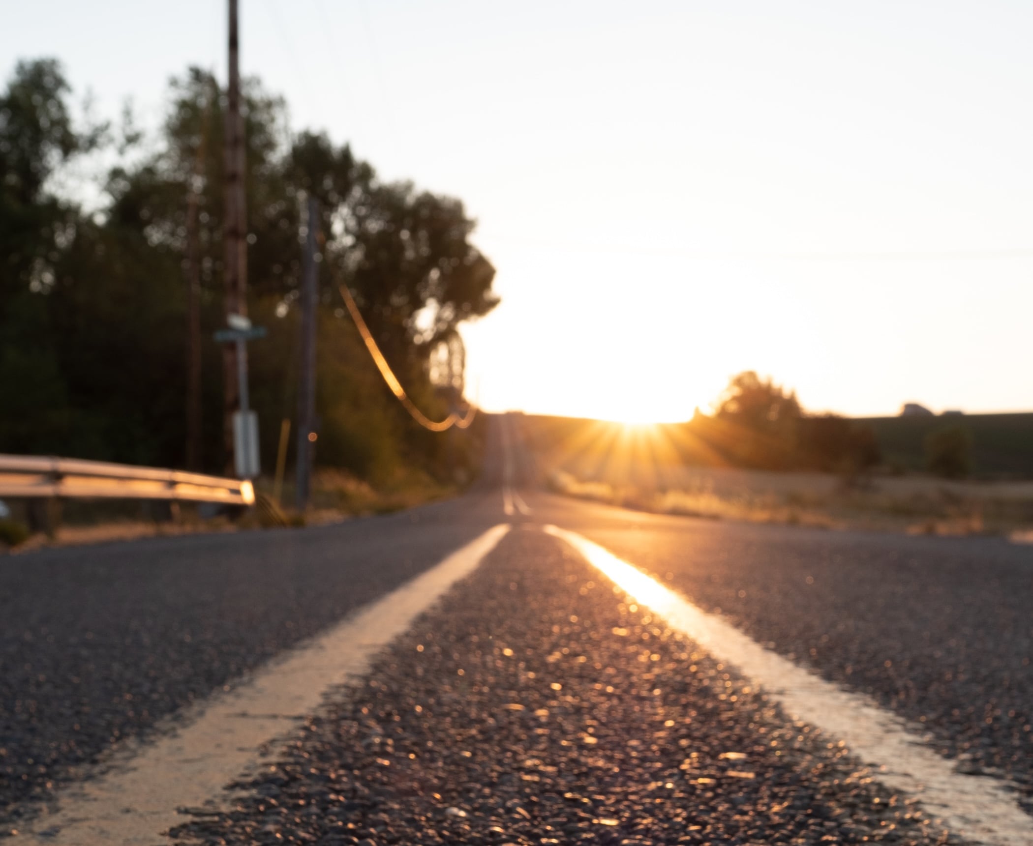 close up of the road as the sun rises